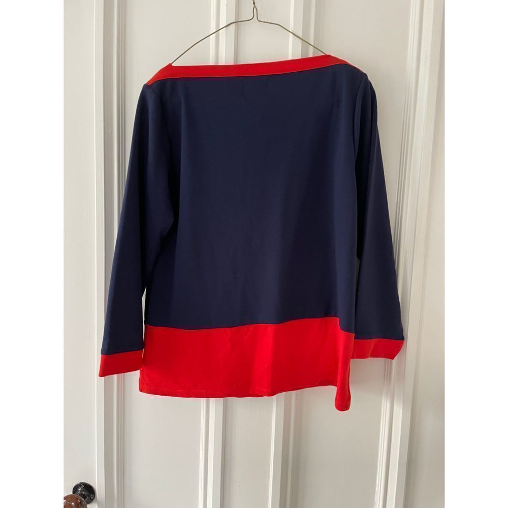 Vecceli Italy navy and red long sleeve top w/pearl buttons - Picture 4 of 5